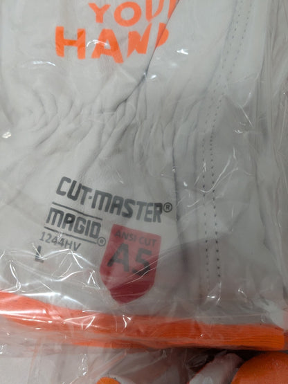 MAGID Anti Cut Leather Work Glove, Cut Level A5 Sz L Qty 5 Pairs 1244HV