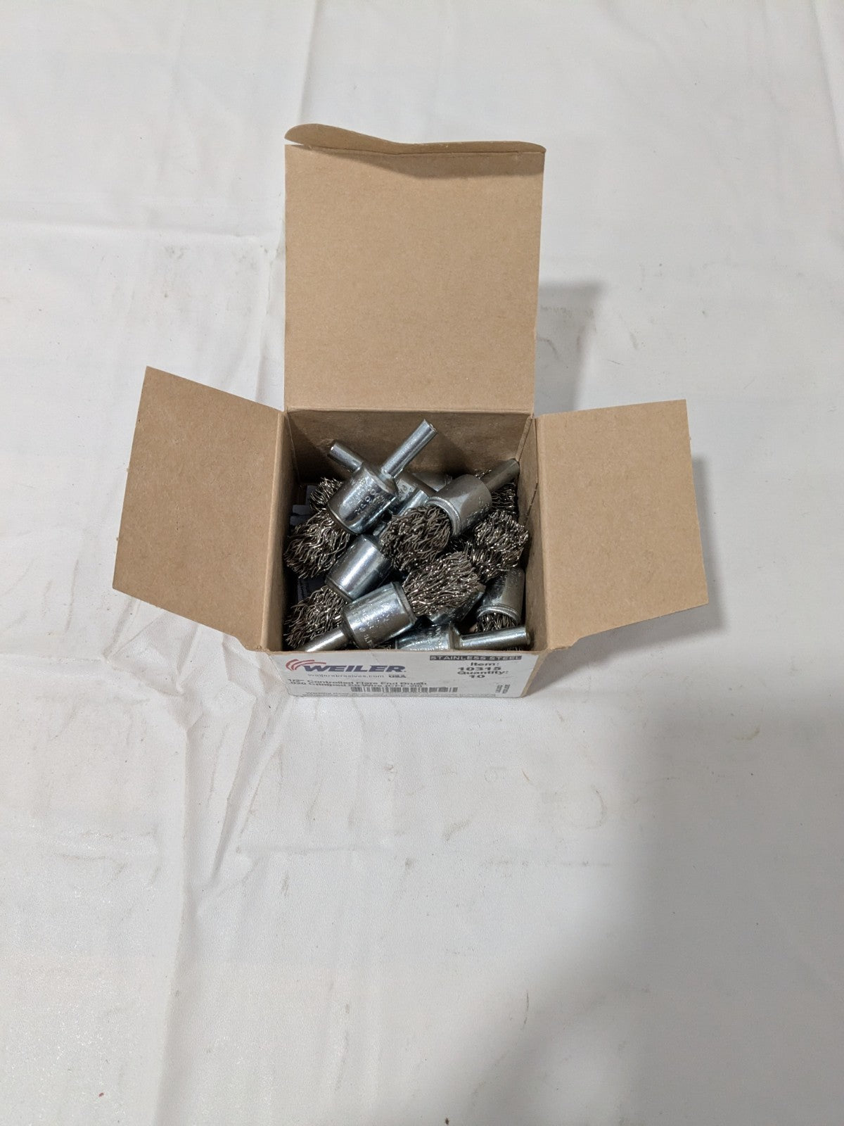 WEILER End Brush: 1/2" Dia, Stainless Steel, Crimped Wire Qty 10 10315