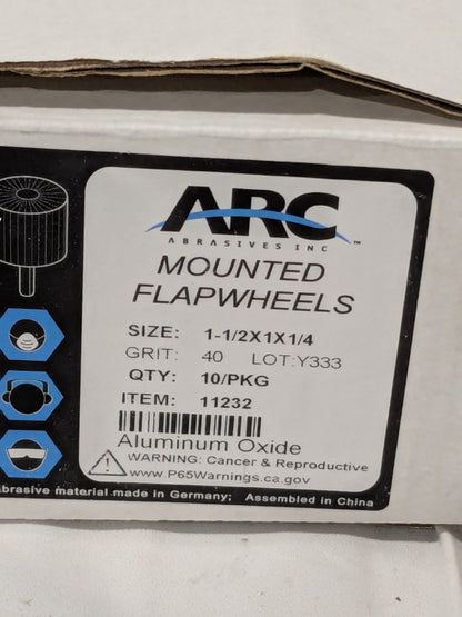 ARC Mounted Flap Wheel: 1-1/2" Dia, 1" Face Width, 40 Grit Qty 10 11232