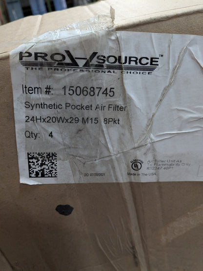 (4) PRO-SOURCE Bag Air Filter: MERV 15, 29" Deep, 20" Wide, 24" High PRO22581