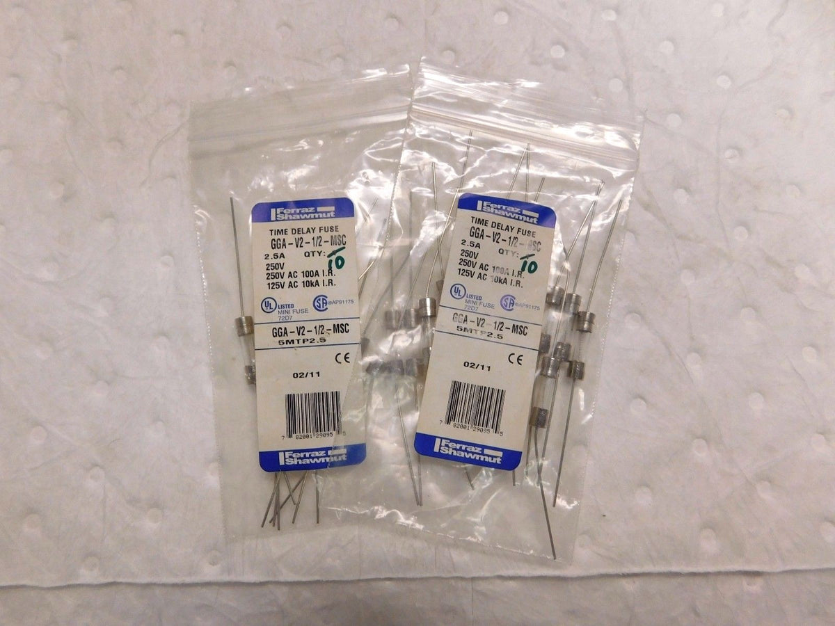 Ferraz Shawmut Time Delay Mini Glass Fuse 250V 2.5A 10PK Lot of 2 GGA-V2-1/2