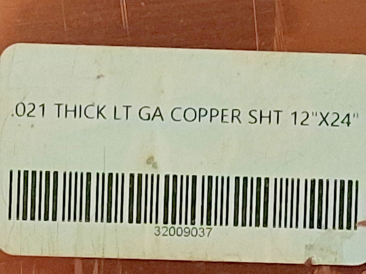 Pro Copper Sheet .021" Thick x 12" Wide x 24" Long XCUFLR071461X2