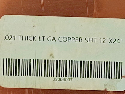 Pro Copper Sheet .021" Thick x 12" Wide x 24" Long XCUFLR071461X2