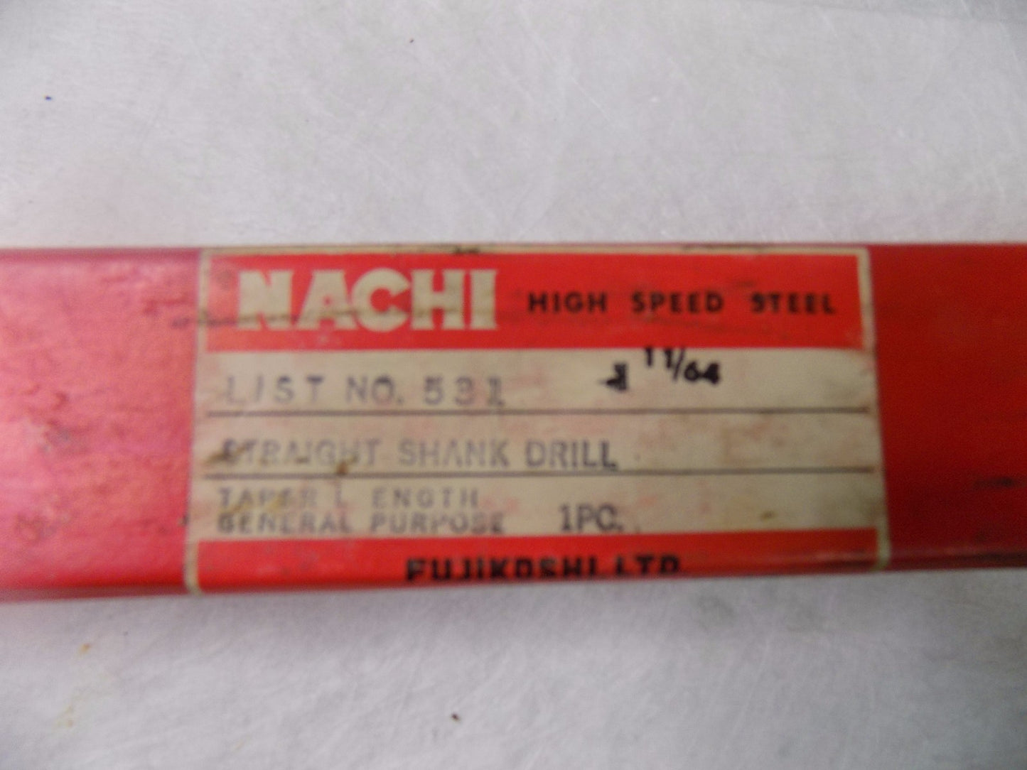 Nachi HSS Straight Shank Twist Drill 1 11/64" 118º RH Taper Lgth 2FL 014011