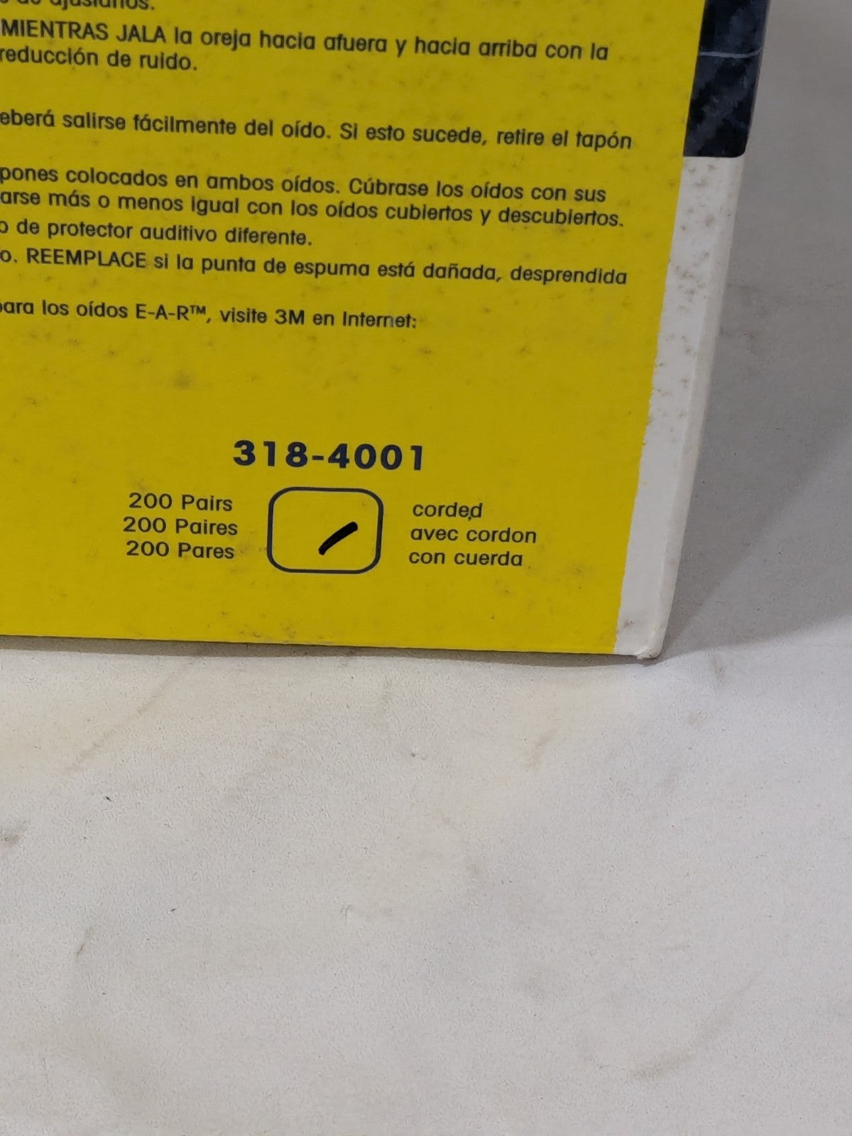 3M Earplug: 31dB, Foam, Cone, Push-In Stem, Corded  Box of 200 318-4001