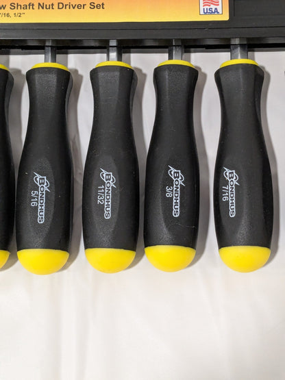 Bondhus Nut Driver Set: 7 Pc, 3/16 to 1/2", Hollow Shaft, Ergonomic Handle