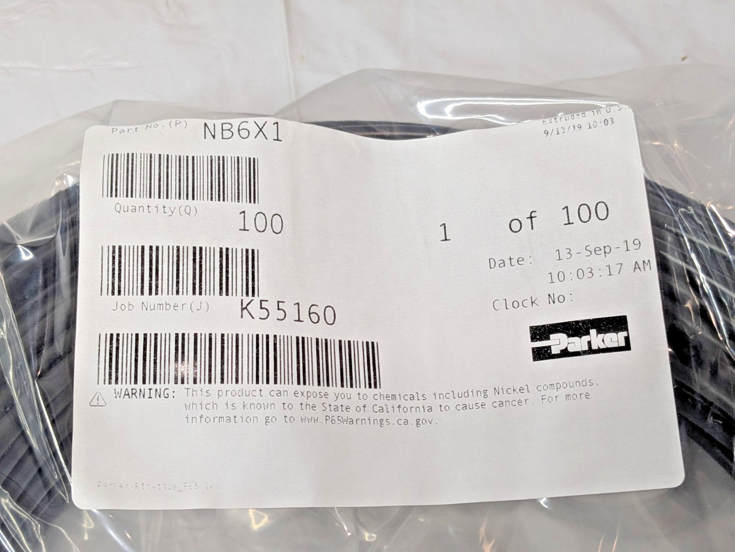 Parker Black Nylon Tube 100 Ft Long 341 Max PSI NB6X1