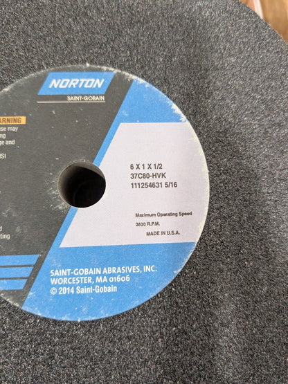 Norton Surface Grinding Wheel 6" x 1" x 1/2" 80G Qty 8 66252803225