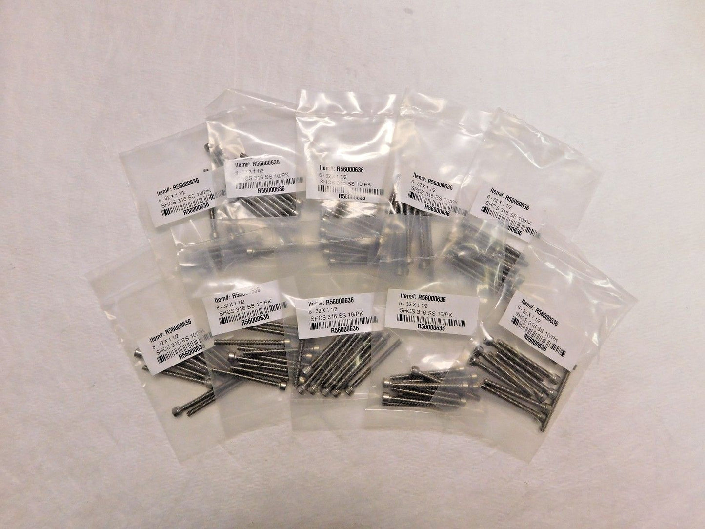 Socket Cap Screw #6"-32 UNC 1-1/2" LUH SS Lot of 10 Grade 316 R56000636