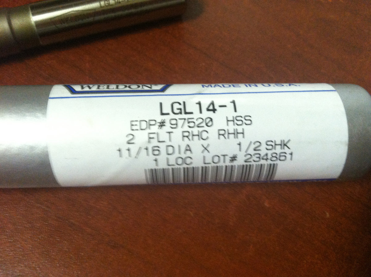 Weldon LGL14-1 #97520 11/16" x 1/2" x 1" x 6-1/2" 2F HSS Sol