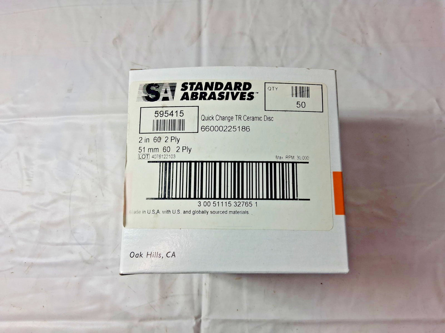 Standard Abrasives Quick-Change Discs QTY 50 Type R 2" Dia 60 Grit 595415