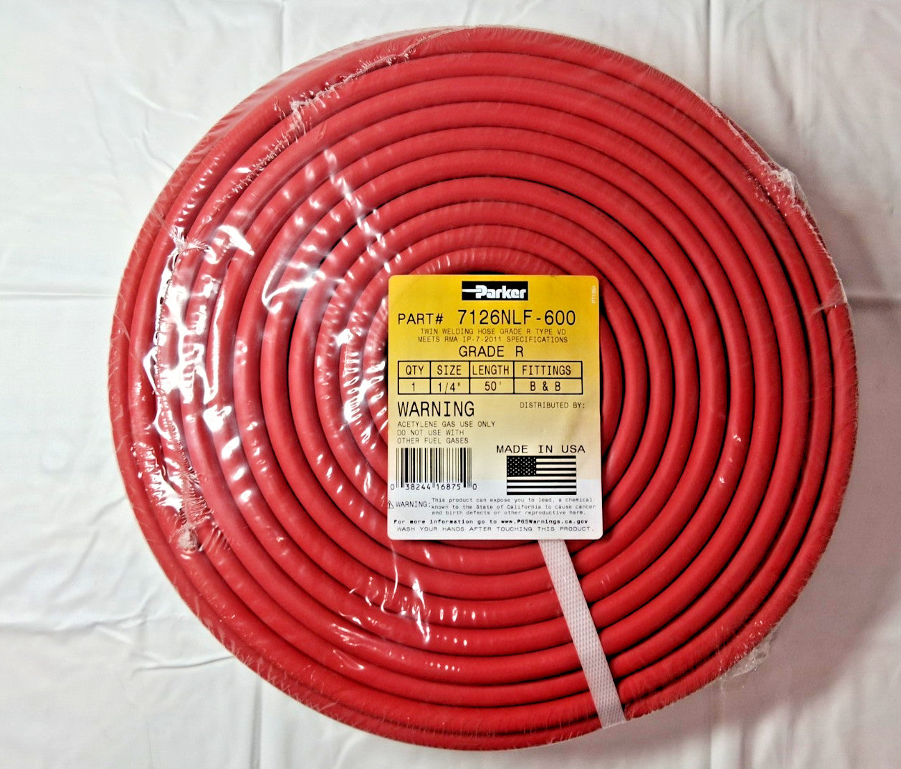 Parker EPDM Rubber Twin Line Welding Hose 1/4" ID 50' L B&B Fittings 7126NLF-600