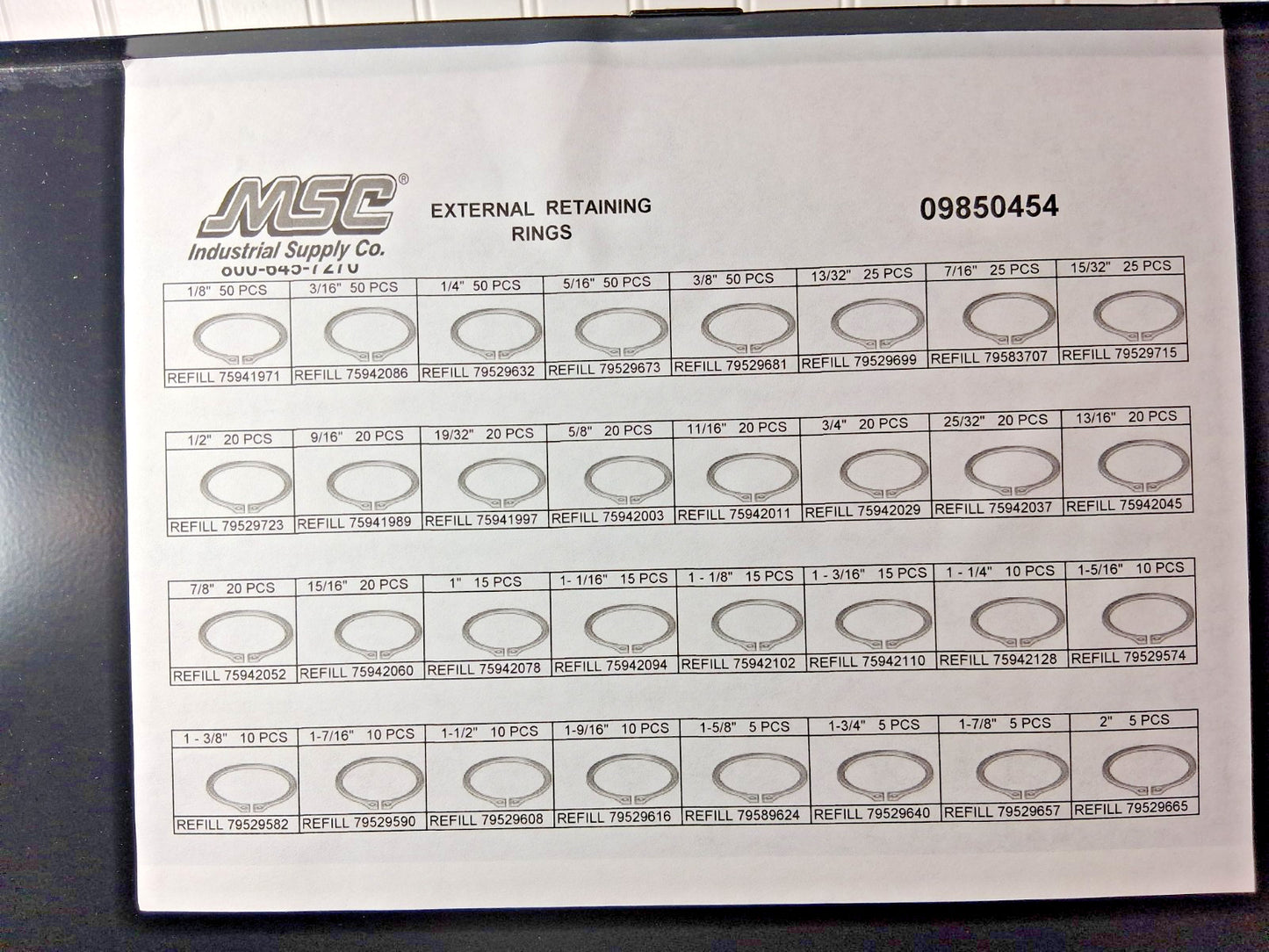Snap External Retaining Ring Assortment 665 PCS 1/8 to 2" 09850454