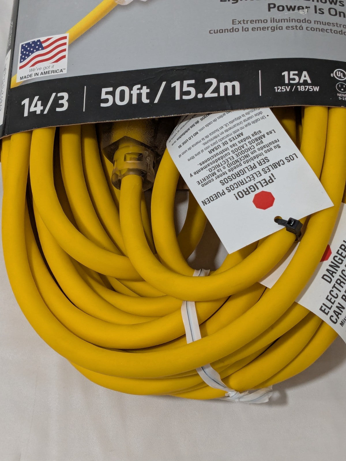 Southwire Yellow Outdoor Extension Cord 50', 14/3 Gauge/Conductors 1488SW0002