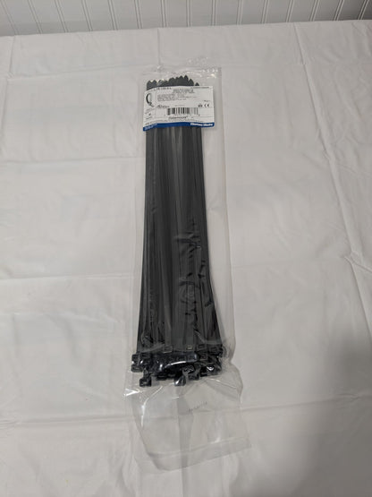 Thomas & Betts Cable Tie: 18" Long, Black, Nylon, 120 lb Pack of 50 L-18-120-0-L