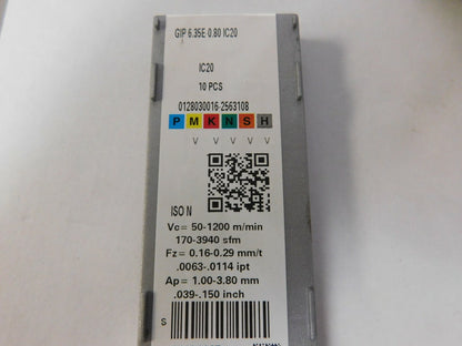 Iscar 635E080GIP Grade IC20 Carbide Grooving Insert QTY 10 6401167