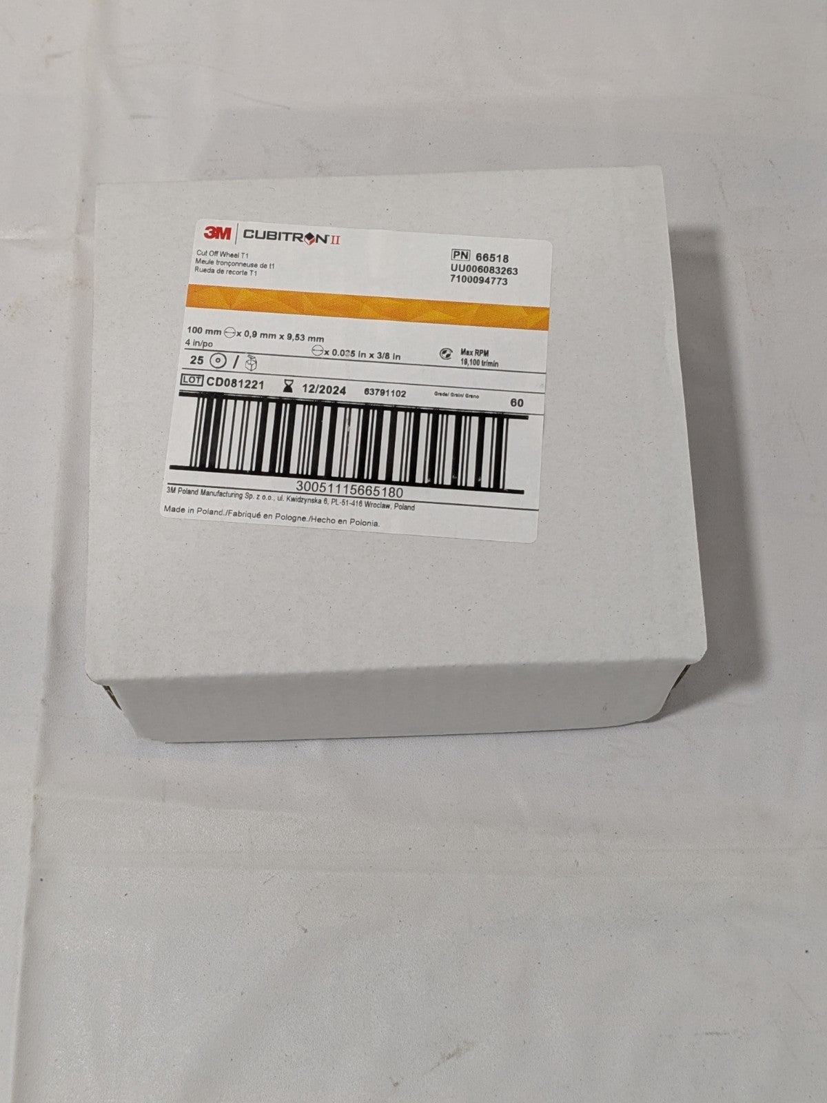 3M Cut-Off Wheel: T1, 4 in x .035 in x 3/8 in Pack of 25 66518