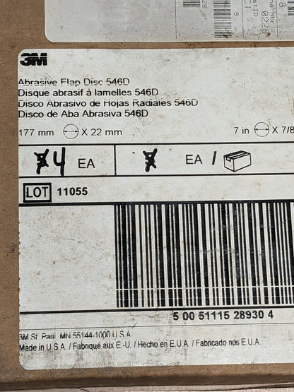 3M Coated Zirconia Alumina Flap Disc 7" Diam x 7/8" Hole QTY 4 28930