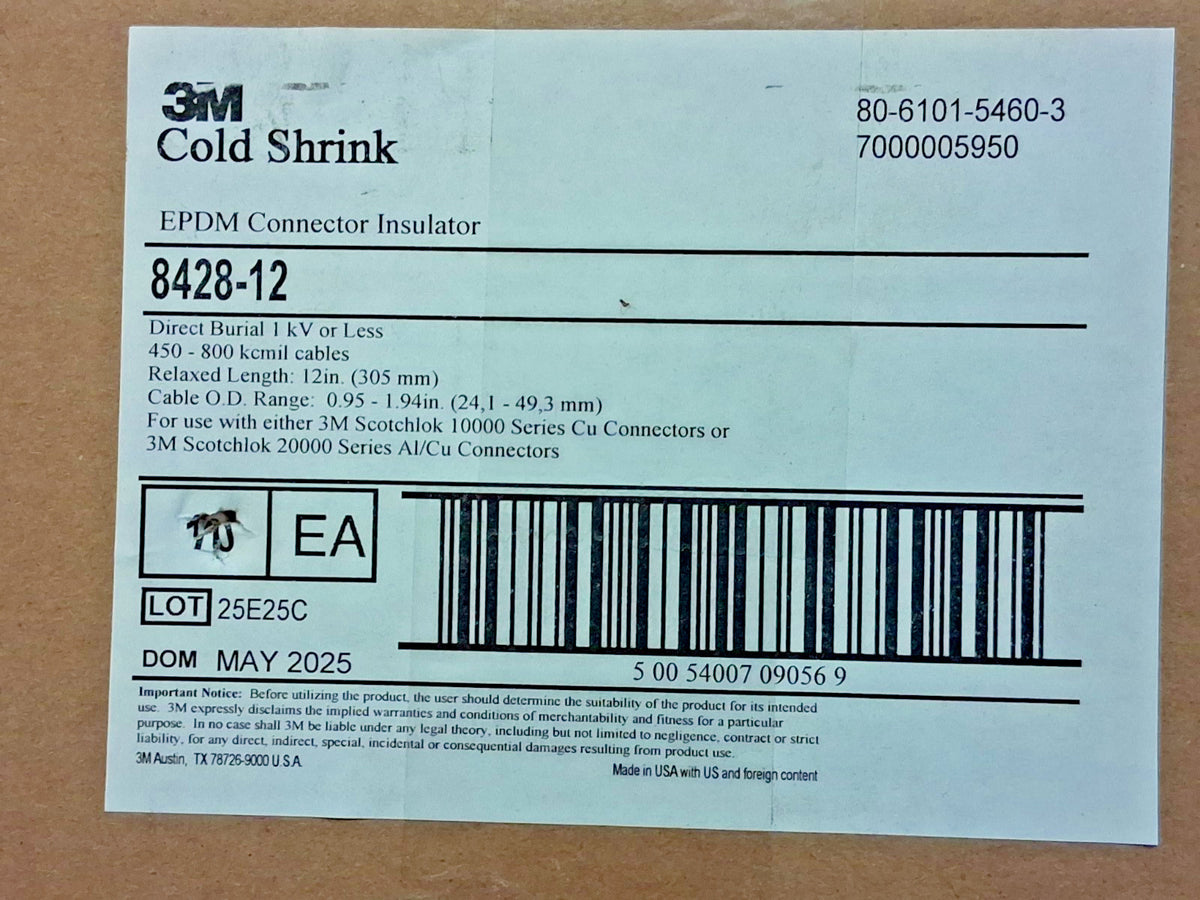 3M Heat-Shrink & Cold-Shrink Sleeve 1.94" ID Before Shrinking 12" OAL 7000005950
