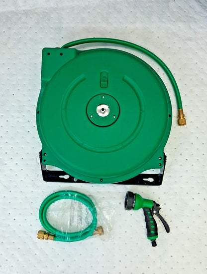 Pro Green Polypropyl Hose Reel with Hose 65ft Spring Retractable 701204
