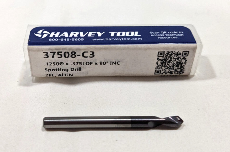 HARVEY TOOL  Carbide Spotting Drill  1/8" Dia  90 ° Point  2FL  37508-C3