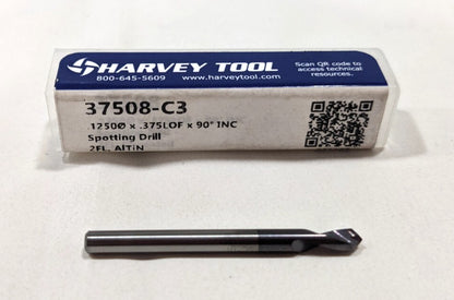 HARVEY TOOL  Carbide Spotting Drill  1/8" Dia  90 ° Point  2FL  37508-C3
