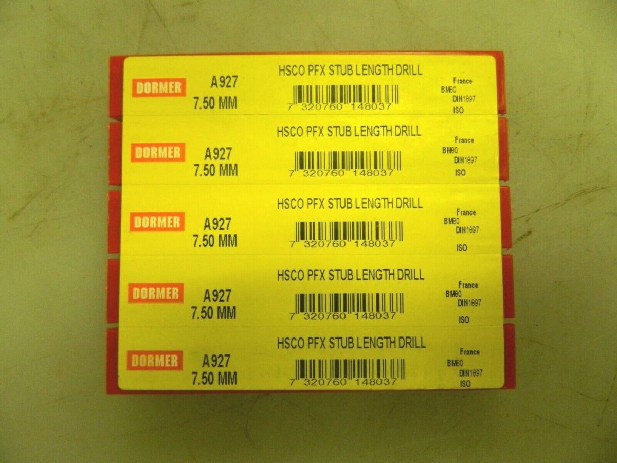 Dormer Machine Length Drill Bits Size 0.2952" Drill Point Angle 0148037