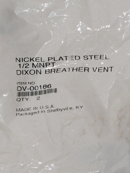 Dixon 1/2 MNPT Pneumatic Hose Venting Coupling Nickel Plated Steel 2PK DV-00186