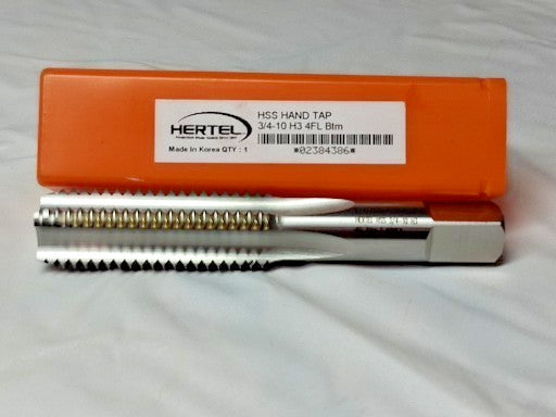 Hertel Straight Flute Tap 3/4-10 UNC 4FL Bottoming Chamfer HSS 02384386