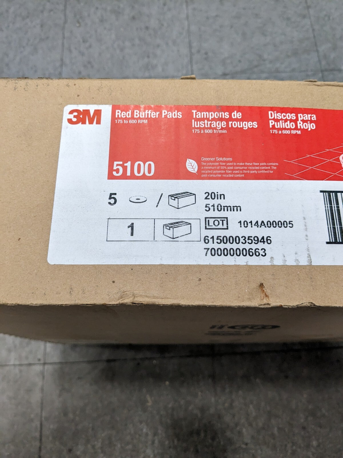 3M Red Buffer Pad 5100, Red, 510 mm x 82 mm, 20" Box of 5 7000000663