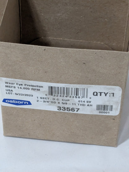 Osborn Cup Brush: 2-3/4" Dia, 0.014" Wire Dia, Stainless Steel, Knotted 33567