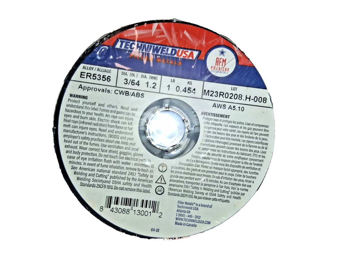 Techniweld USA MIG Welding Wire 0.0470" Dia, Aluminum 5.000 lb Roll 5356