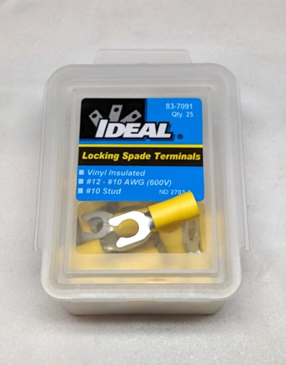 IDEAL Locking Spade Terminal Vinyl Insulated 10ga-12ga *5 Packs = 125PCS* 83-709