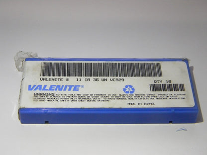 Valenite Indexable CarbideThreading Inserts 11IR36UN Grade VC929 Qty. 10