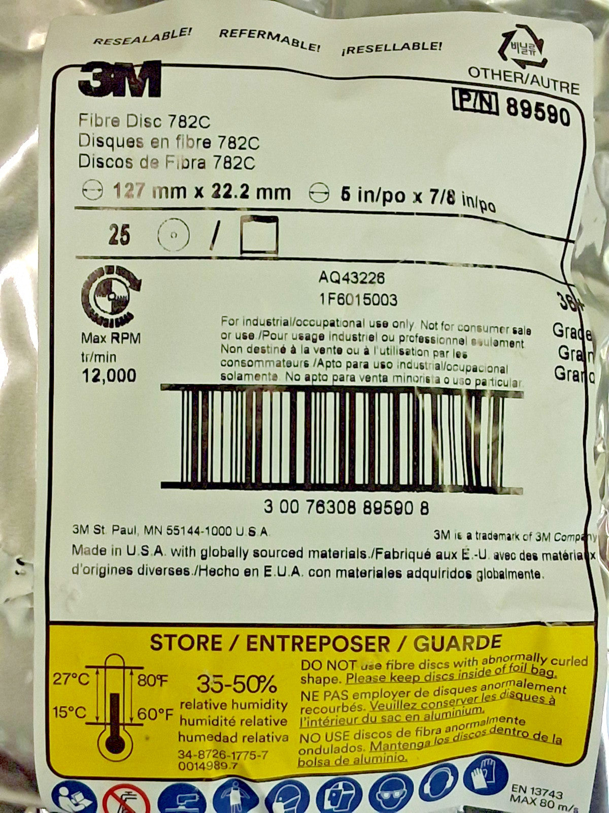 3M Fiber Discs 25Pk 5" Dia 7/8" Hole 36 Grit 7100099571
