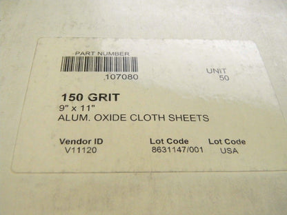 Premium Sanding Sheets 150-J Grit Aluminum 9" X 11" OxideQTY 50 107080