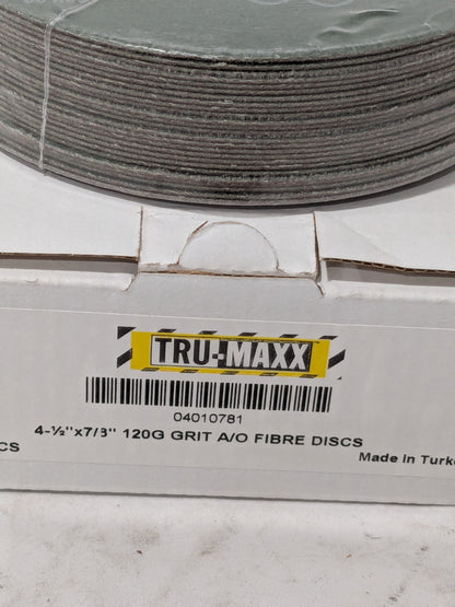 (25) Tru-Maxx Fiber Disc: 4-1/2" Disc Dia, 7/8" Hole, Arbor Hole, 120 G 04010781