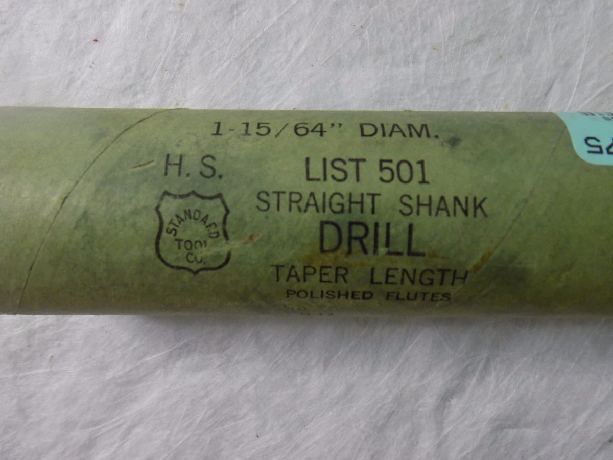 Standard Tool Co 501 Straight Shank Twist Drill 1-15/64" 118º RH Taper Lgth