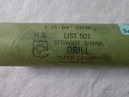 Standard Tool Co 501 Straight Shank Twist Drill 1-15/64" 118º RH Taper Lgth