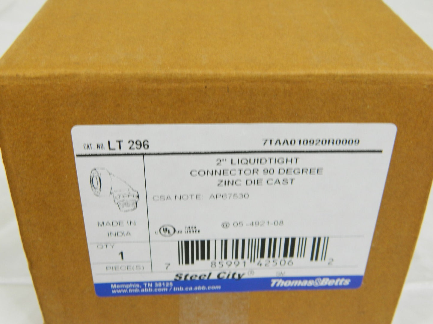 Thomas &amp; Betts 2" 90 Degree Liquidtight Flexible Metal Connector LT-296