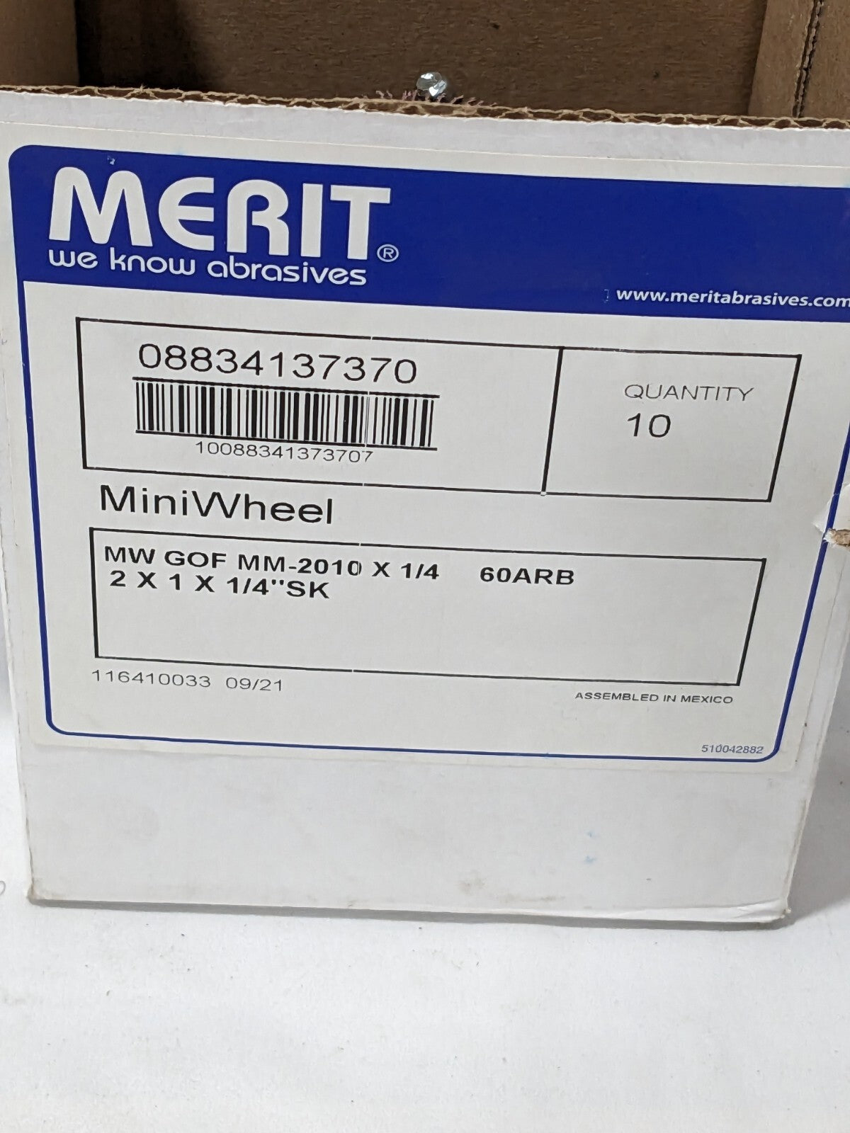 Merit Mounted Flap Wheel: 2" Dia, 1" Face Width, 60 Grit, AO Qty 10 08834137370