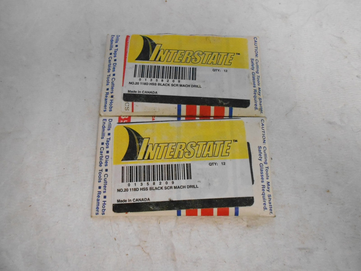 Interstate 01358209 #20 Size Black Oxide Coated Screw Machine Drill Bits Qty. 24
