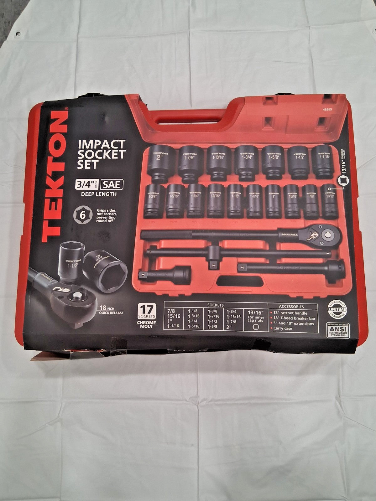 TEKTON 17Pc Deep Impact Socket Set 3/4" Drive 7/8-2" 6-Point 48995