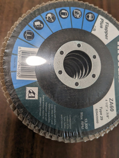 METABO Flap Disc 10pk 7/8" Hole, 60 Grit, Zirconia Alumina, Type 29 629420000
