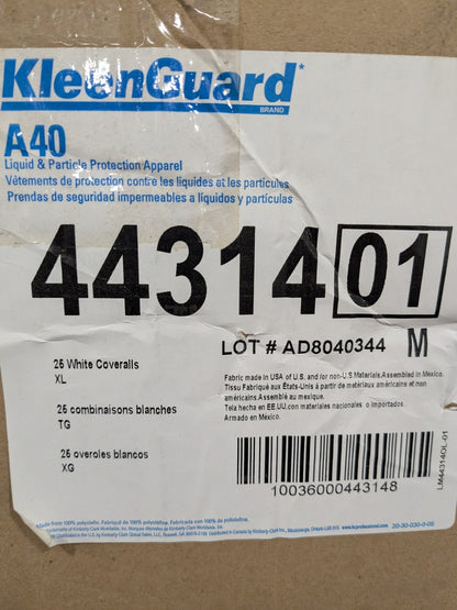 (25) KleenGuard Disposable Coveralls: Liquid & Splash Protection SZ XL 44314