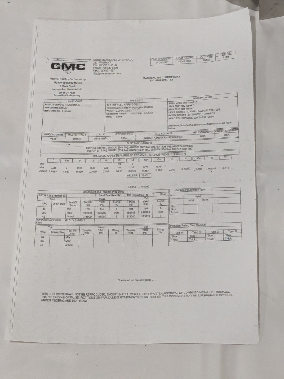 Trinity Metal Shim Stock: Roll, 0.0150" Thick, 50" Long, 12" Wide M-SW-15