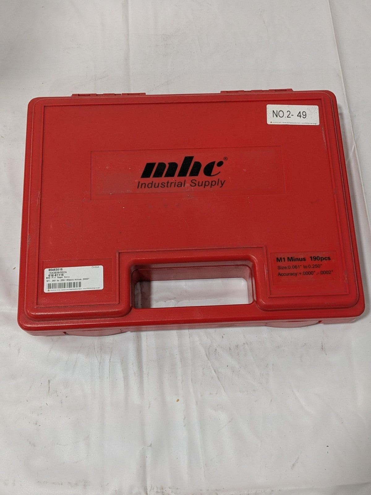MHC 190 Pc Class ZZ Plug Gage Set: 0.061 to 0.25" Range 616-81116