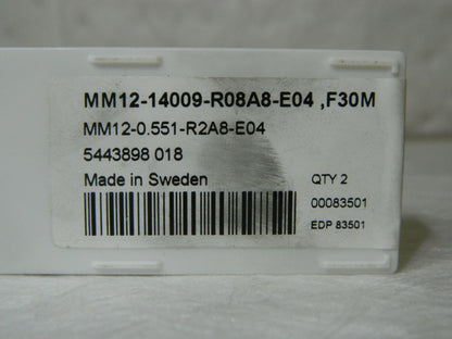 Seco MM12 E04 Grade F30M Carbide End Milling Tip Insert Qty 2 00083501
