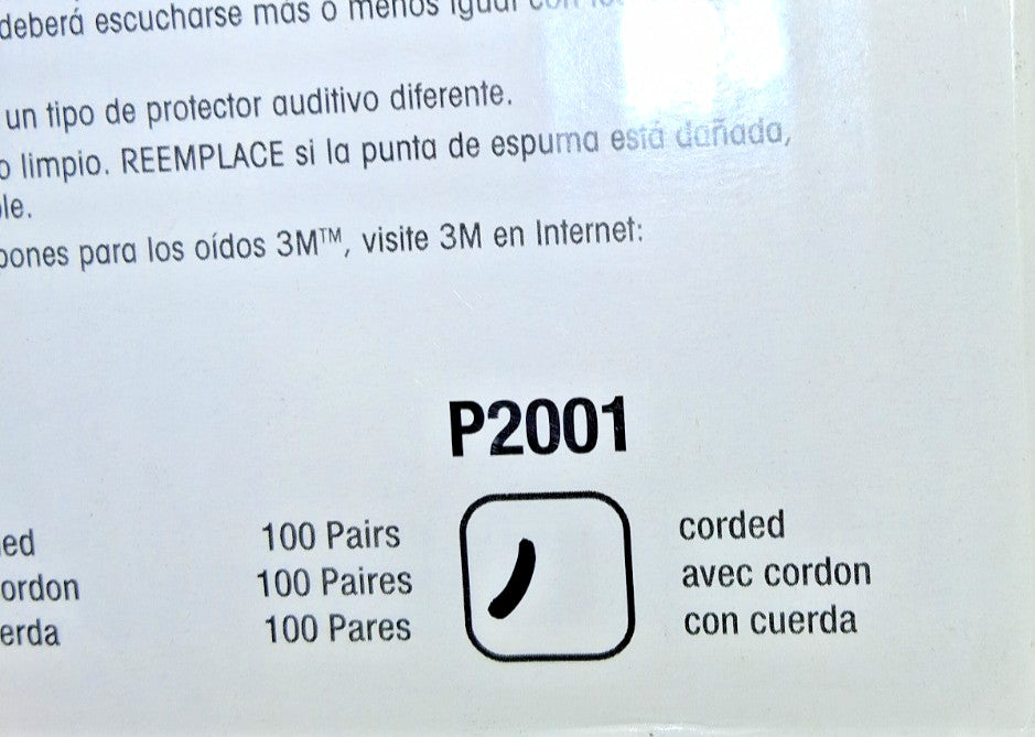 3M Earplugs 29.00 dB Foam Bell Roll Down Corded 100 Pairs per Pack P2001