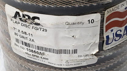 Arc Abrasives Flap Discs ZA Type 29 7" X 5/8"-11 80G 8600 Max RPM QTY